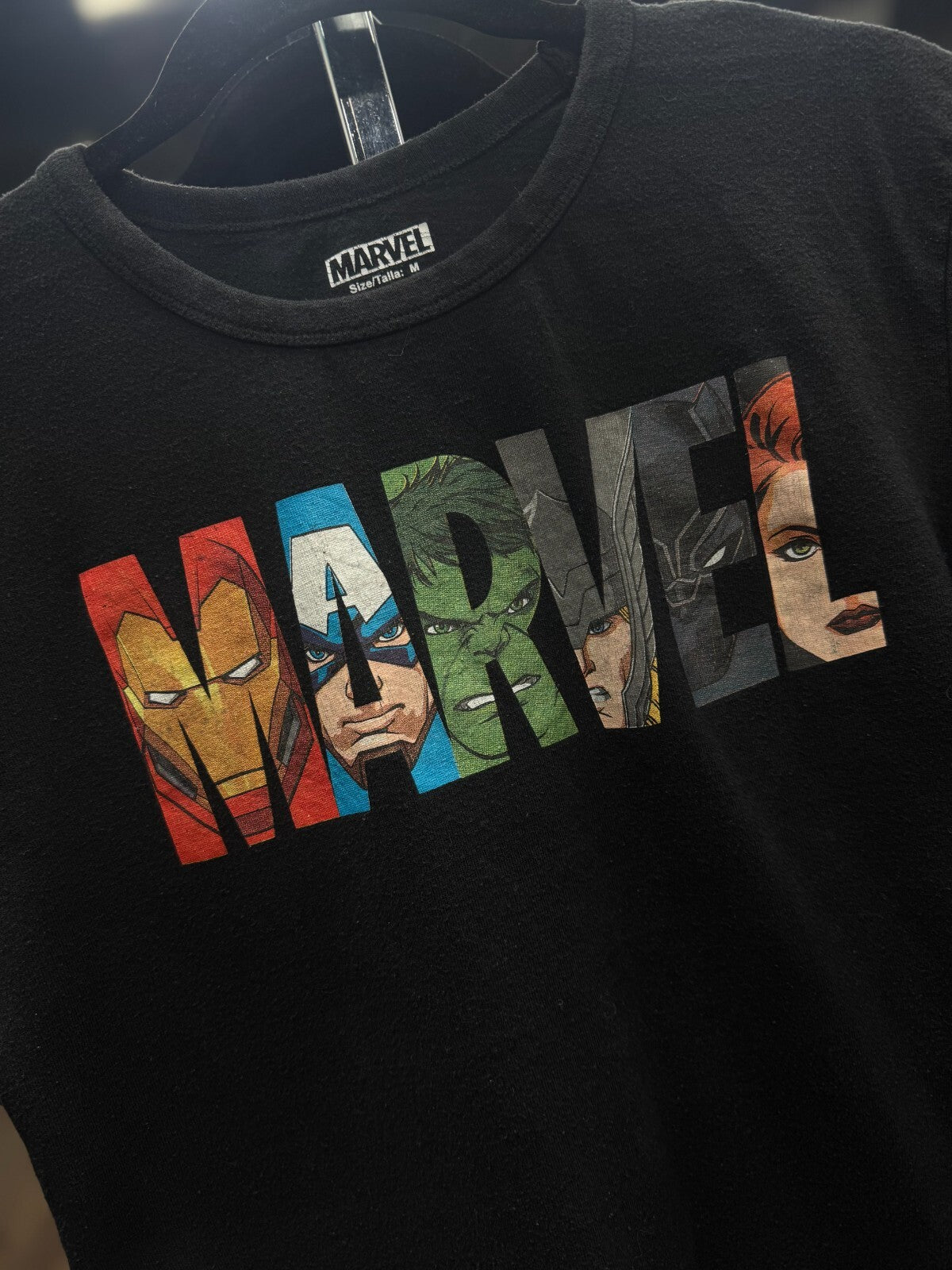 Vintage Marvel T-Shirt Medium Black Superhero Graphic Tee Captain America Hulk