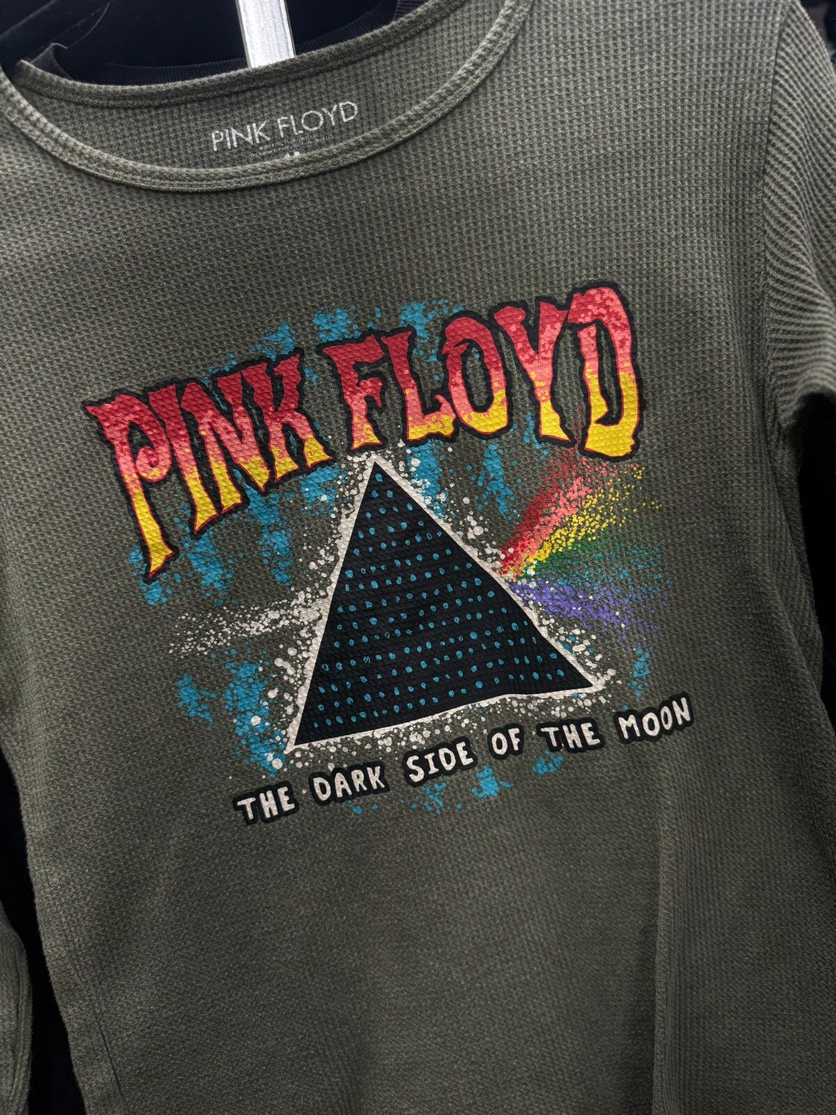 Vintage Pink Floyd Thermal Shirt Womens Medium Green Dark Side Moon Top