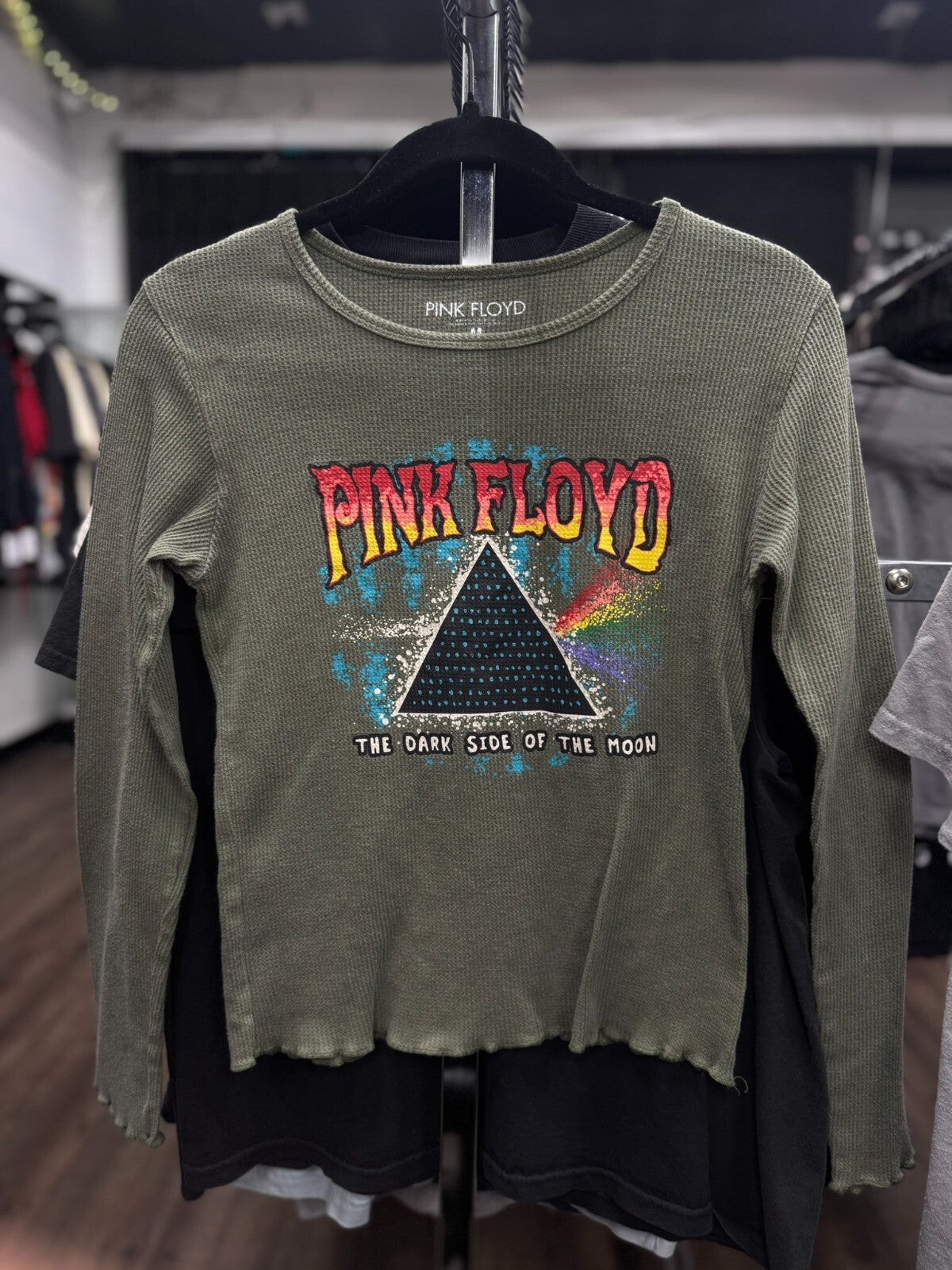 Vintage Pink Floyd Thermal Shirt Womens Medium Green Dark Side Moon Top