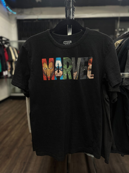 Vintage Marvel T-Shirt Medium Black Superhero Graphic Tee Captain America Hulk