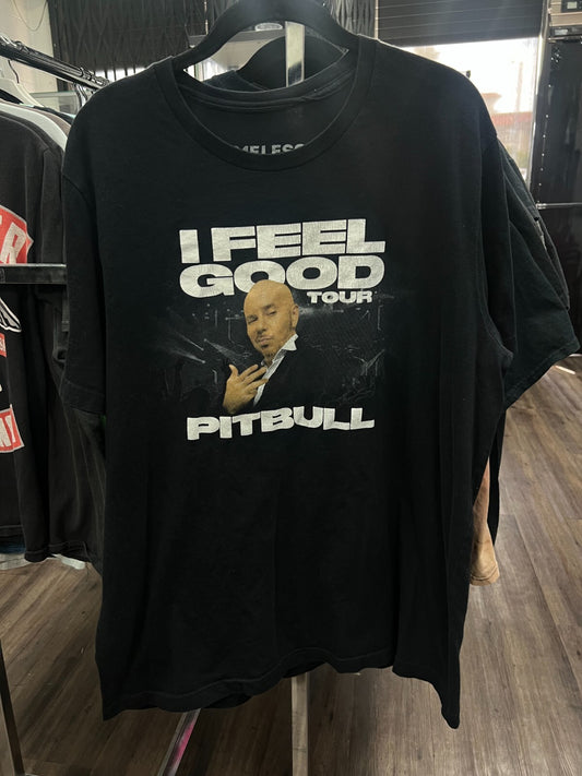 Vintage Pitbull 2021 "I Feel Good" Tour T-Shirt Men’s XL Black Concert Tee