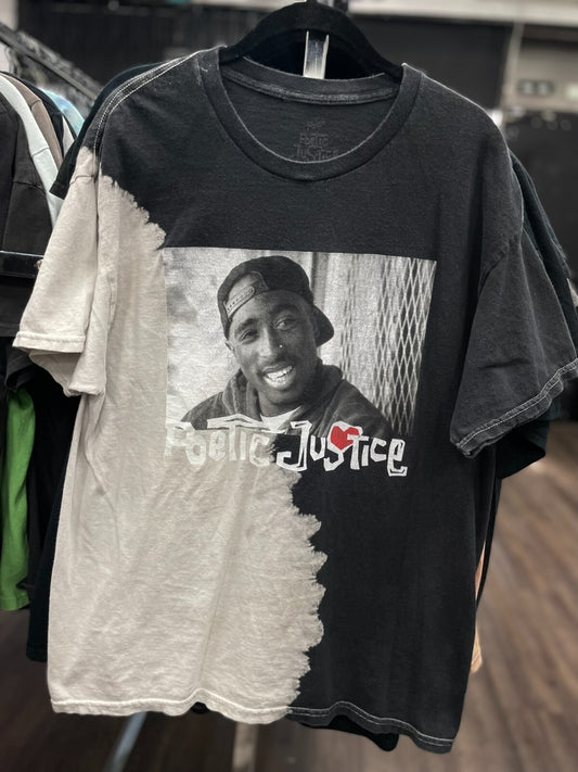 Tupac Poetic Justice Tee Sz M/L Split Black White Rap Shirt Vintage Hip Hop 90s