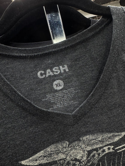 Vintage Johnny Cash Man in Black T-Shirt Women’s XL Gray Graphic Country Tee