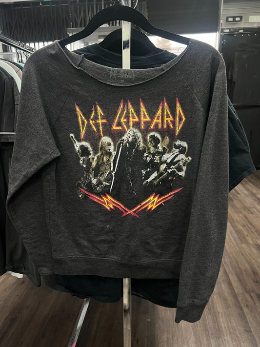 Vintage Def Leppard Womens Long Sleeve Shirt Size Medium Gray Pre-Owned Rock Tee
