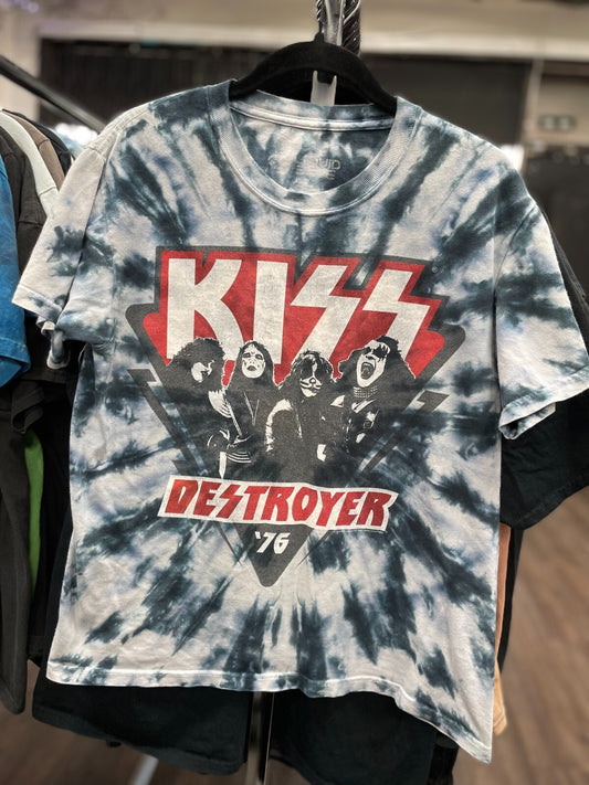 Vintage KISS Destroyer '76 Tie-Dye T-Shirt Men’s Medium Liquid Blue Rock Tee
