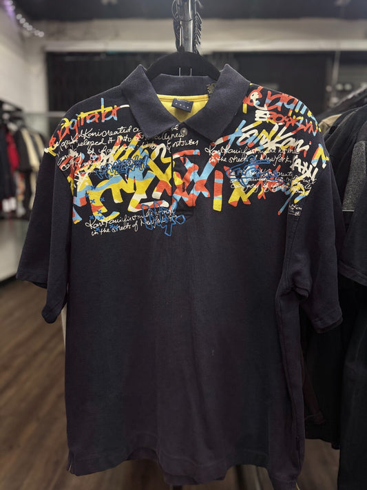 Vintage Karl Kani Gold Polo Shirt Men’s XL Navy Blue Y2K Streetwear Hip Hop