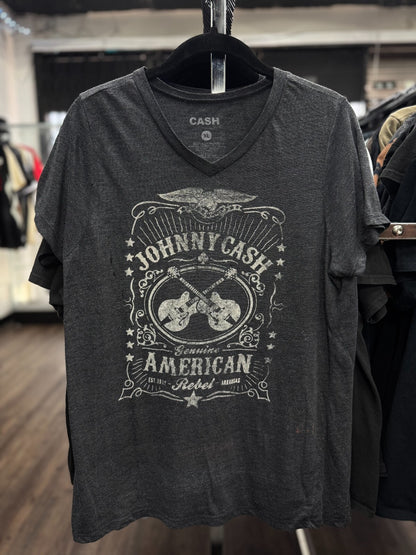Vintage Johnny Cash Man in Black T-Shirt Women’s XL Gray Graphic Country Tee