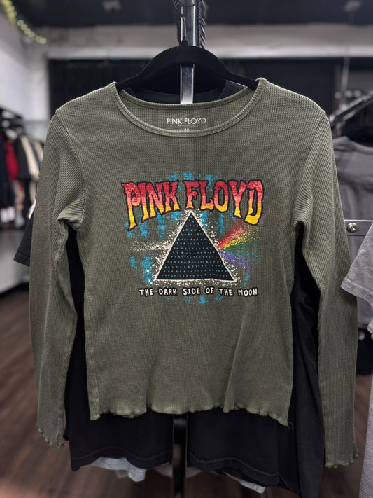 Vintage Pink Floyd Thermal Shirt Womens Medium Green Dark Side Moon Top