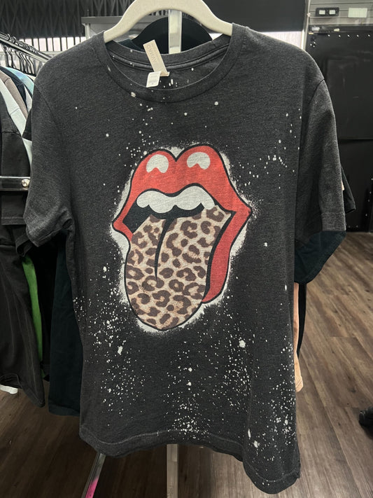 Vintage Rolling Stones Cheetah Tongue Graphic Tee Womens Medium Gray • Pre-Owned