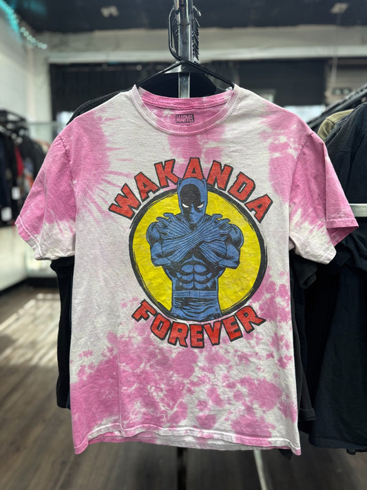 Vintage Marvel Black Panther Wakanda Forever Pink Tie Dye T-Shirt Size Medium